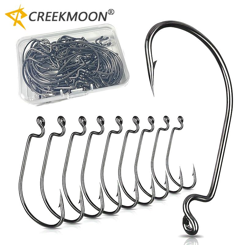 

50pcs High Carbon Steel Crank Offset Fishing Hooks for soft Worm Baits Barbed Sharp Hook Big Wide Gap Crank Hook 7 Size Fishhook 260319 50Pcs-Size 1