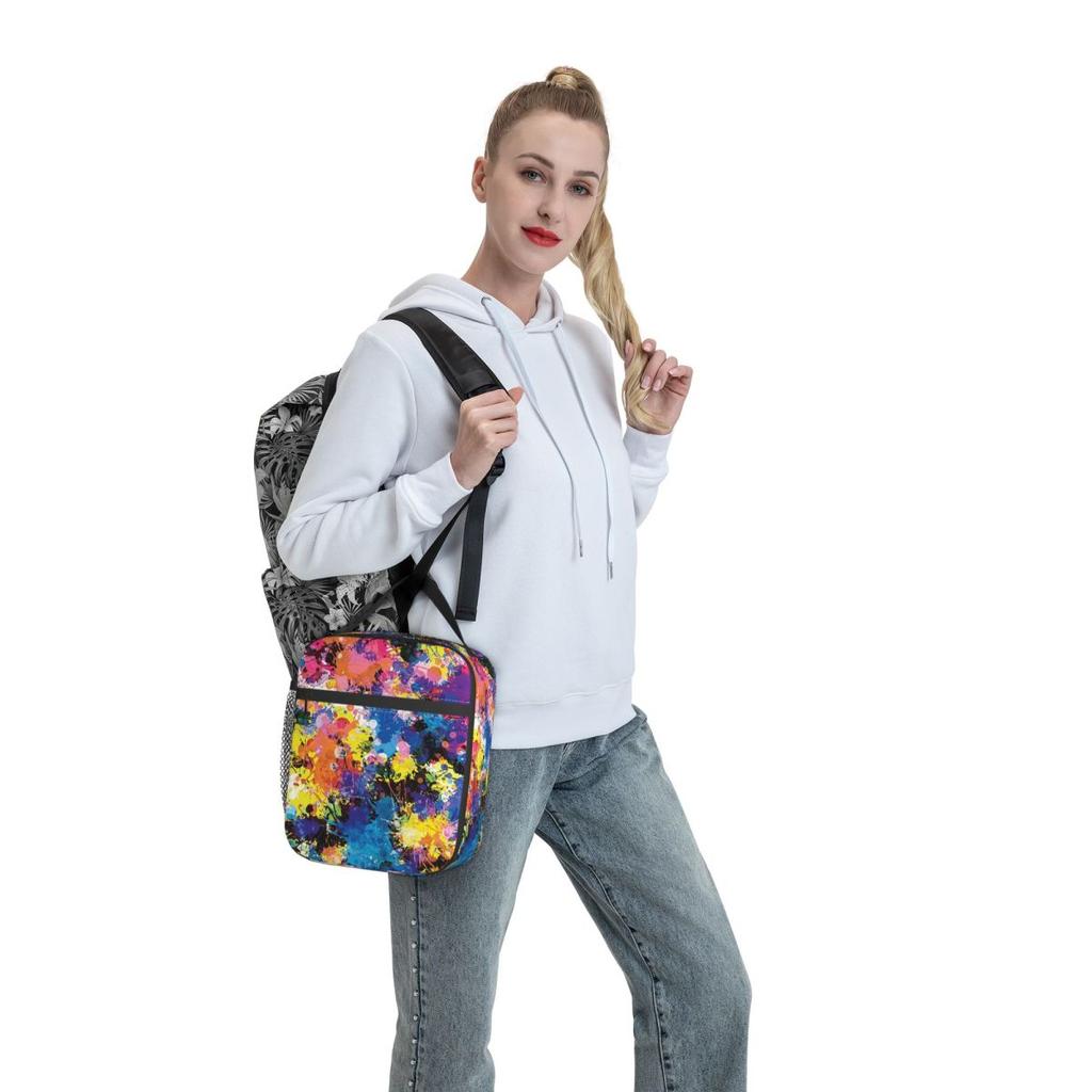 Colorful Graffiti Splashing Insulated Lunch Bag for Kids School Cooler Thermal Food Box Tote Leakproof Lunch Boxes Container