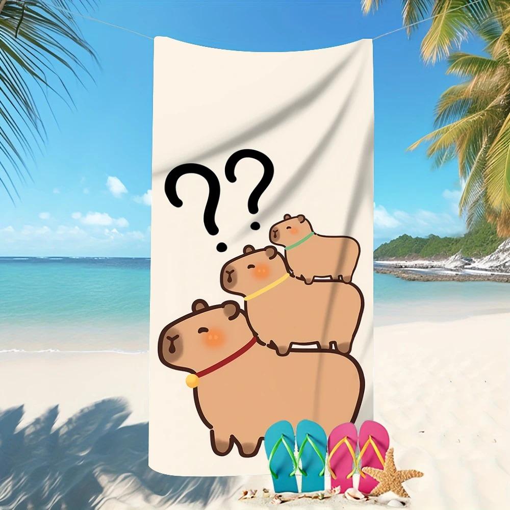 Plus Size Capybara Beach Towel Large Funny Cartoon Bath Towel Quick Dry Sand Free Swimming Pool Travel Blanket Summer Vacation