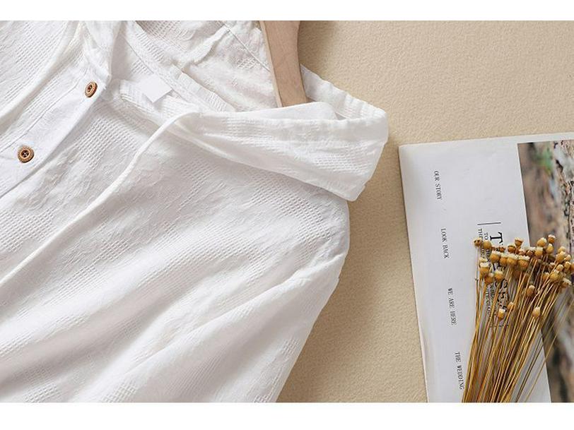 2024 Summer Women's Hooded Cotton-Linen Shirt: Chinese Style Jacquard Embroidered Casual Top