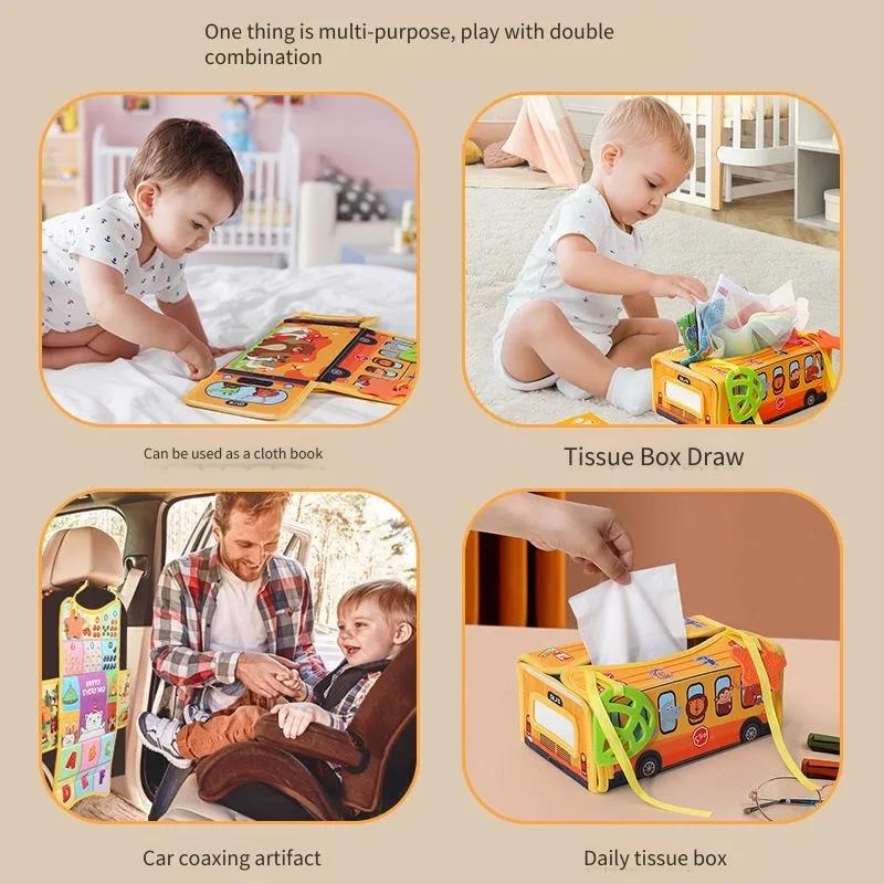 Maria Montessori Puzzle Tissue Box Toy - Baby Easy To Pull and Tear Toy Early Education Hand Grasping Learning Ability Trainer