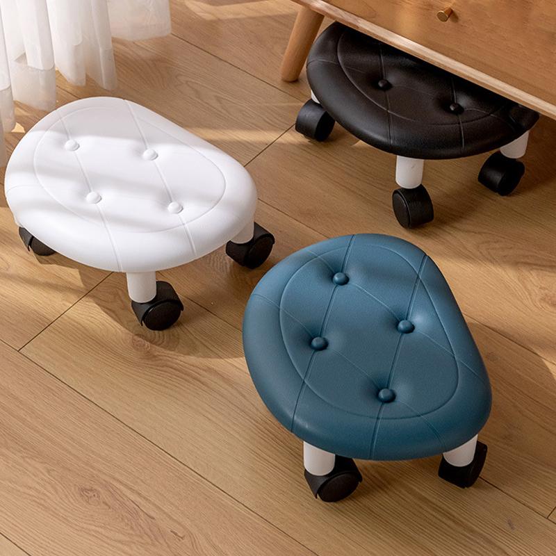 1PC with Wheels for Household Living Imitation Leather Portable Small Stool Universal Wheel Pulley Low Stool Silent Mobile