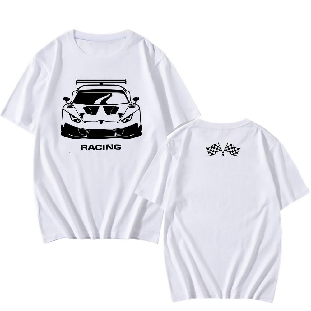 Rennwagen Flagge Druck T-Shirts Hip Hop Unisex Streetwear Kurzarm Locker Baumwoll-T-Shirt Grafik T-Shirt