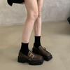 Autumn Winter New Chunky Heel Loafers for Women Vintage Square Toe Thick Sole Slip on Shoes Korean Style Fashion Footwear