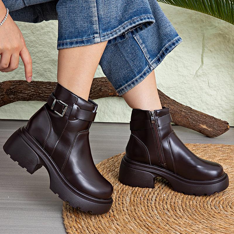 Petite Thick-Soled Women'S Autumn Winter New Chelsea Boots British Style Faux Leather Motorcycle Short Boots With Fleece