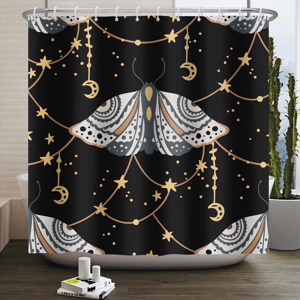 Butterfly Moth Moon Phase Shower Curtain Mushroom Floral Sun Star Plant Flower Goth Witchy Waterproof Bathroom Curtain Home Deco