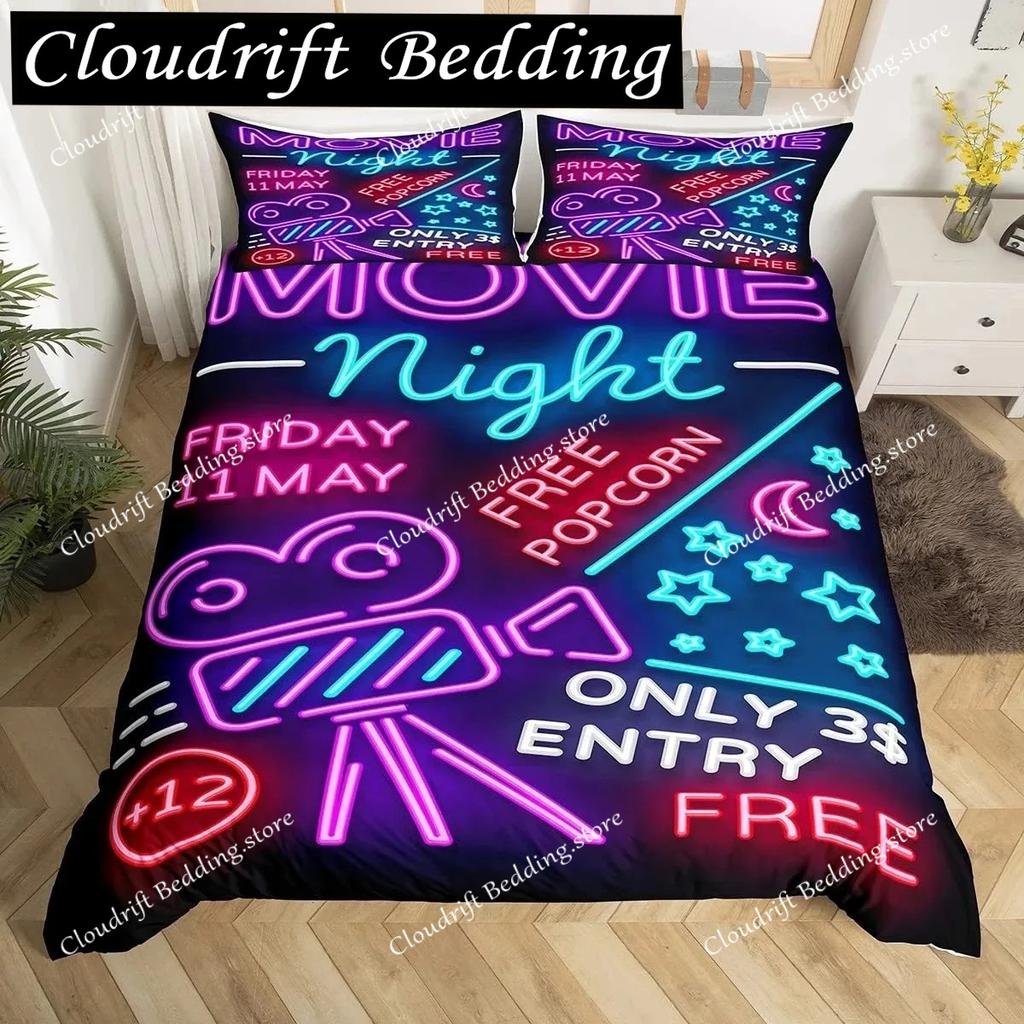 Movie Theater Duvet Cover Set Cinema Ticket Bedding Set Filmstrip Comforter Cover Bedroom Decor Bedspread Cover Full Size