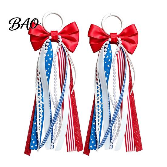 Lace Bows for Shoes 2Pcs Ribbon Bow Boot Charms, Patriotic Cowboy Charms with Lace, Festival Wear Accessories Plaid Striped Women Cowgirl Western
