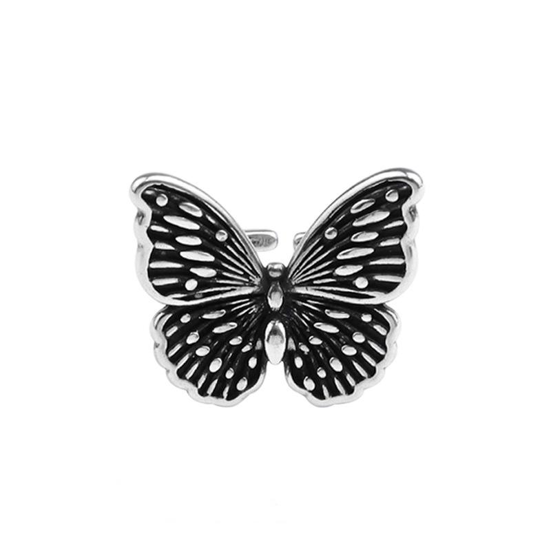 925 Sterling Silver New Simple Design Vintage Butterfly Rings Retro Distressed Opening Handmade Ring Fashion Fine Jewelry