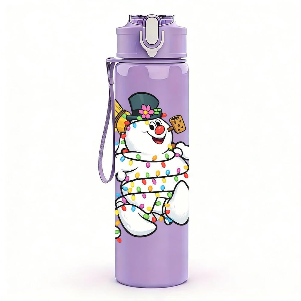 1PC Snowman Winter Cute Cartoon Print 750ml Color Plastic Sports Water Bottle Leakproof Flip Straw Lid Suitable for Sports Office Home Use