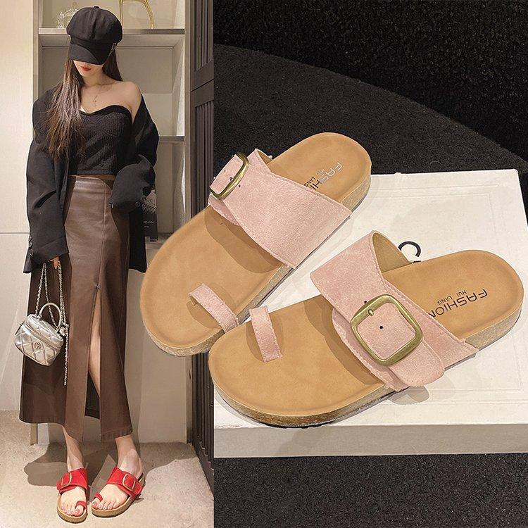 

[Youshilai] 2025 summer new sandals women wear flat toe flip-flops beach shoes slippers 40