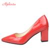 Aphixta Classics 7.5cm Square Heels Patent Leather Shoes Woman Pointed Toe Pumps Sapato Feminino Work Party Shoes Plus Size 48