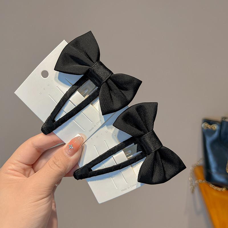 1pc Advanced black bow BB clip with side bangs, hair clip with broken hair clip at the back of the head, new headwear