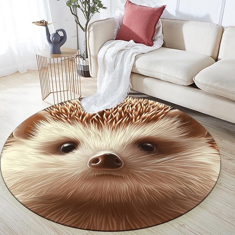 Yellow Hedgehog pattern round rug,Carpet Rug for Living Room Bedroom Playroom ,Non-slip Floor Mat,Holiday Gifts and Birthday Gifts.