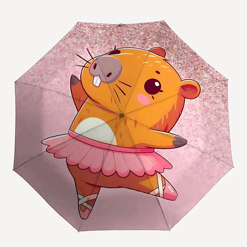 Reiseregenschirm mit Capybara-Motiv - 8 Rippen, Automatisches Öffnen und Schließen, Tragbares faltbares Design, Kompakter und stilvoller Schirm für unterwegs