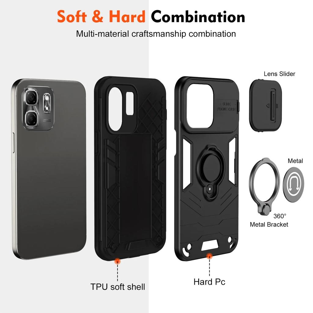 Rugged Armor Shockproof Phone Case For Infinix Smart 9 X6532 Hot 50i X6531 X6531B Sliding Window Metal Ring Holder Back Cover