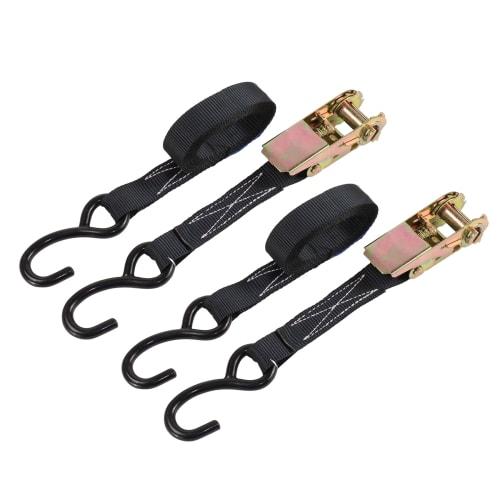 RIDE-FIELD Lashing Belts, Ratchet Type with Hooks, Set of 2, Secures Cargo, Prevents Slippage, Black (3m)