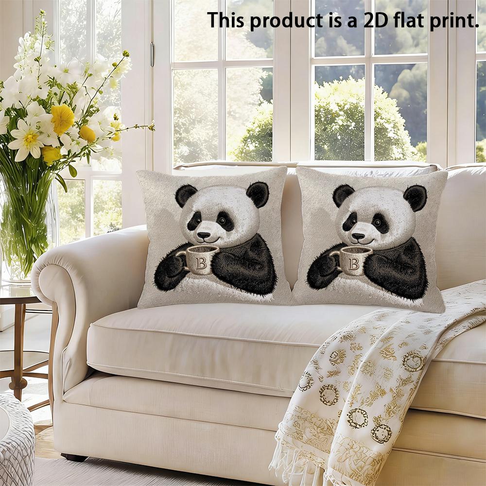2pcs Cute Panda Drinking Coffee Letter B Throw Pillow Cover Home Decor Cushion Case Cushion Cover