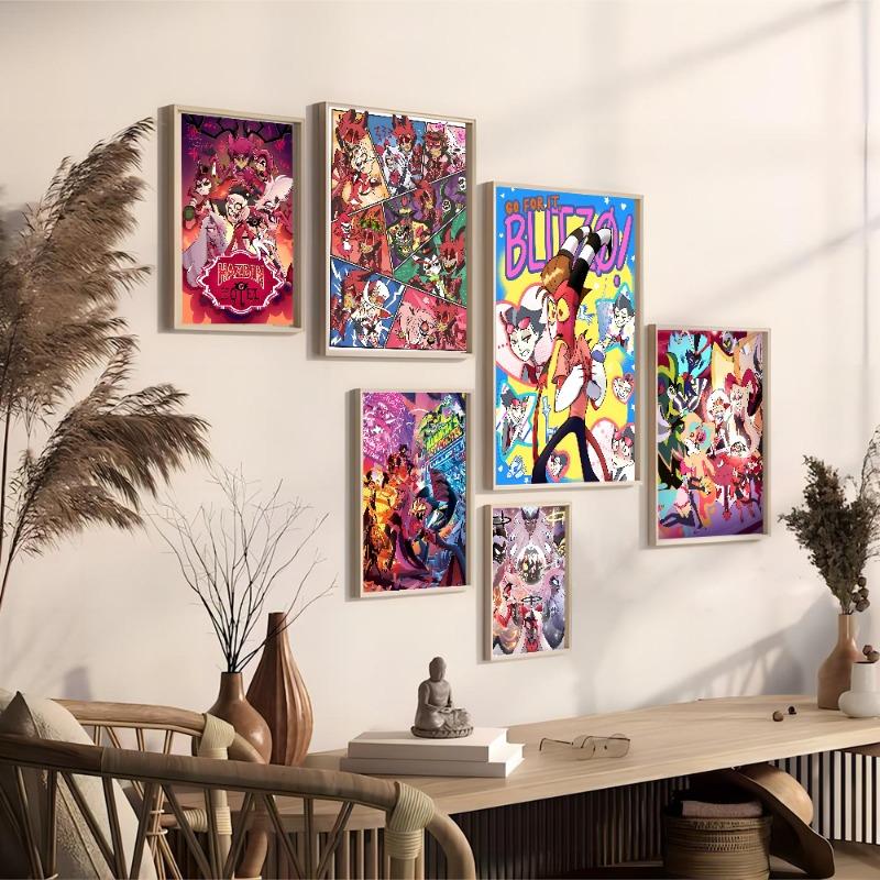 H-Hazbin Cartoon Hotel  Classic Vintage Posters Decoracion Painting Wall Art White Kraft Paper Kawaii Room Decor