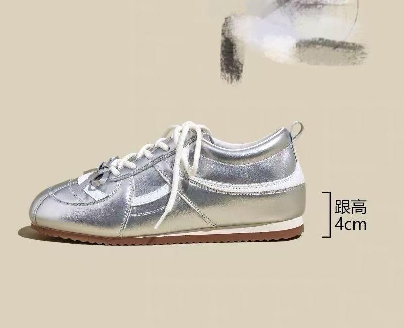 Cowhide version! Silver platform Mary Jane shoes, lazy single shoes, women's new 2025 inner height-increasing ballet training shoes