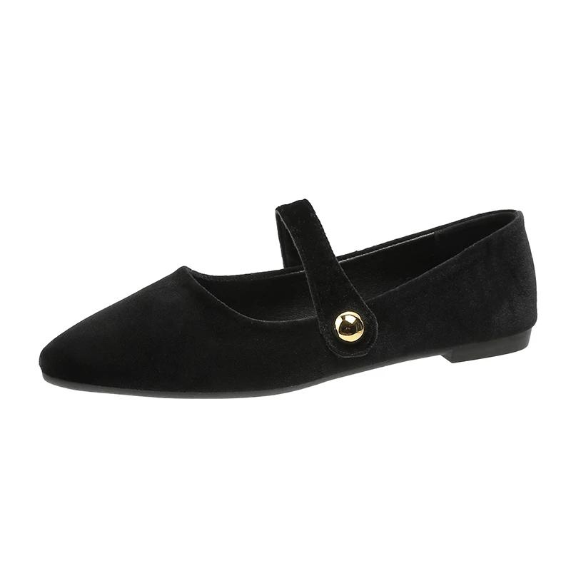 Fashion Elegant Velvet Ballet Flats Woman Luxury Velour Mary Jane Shoes Ladies Pointed Toe Buckle Strap Loafers In Purple Green