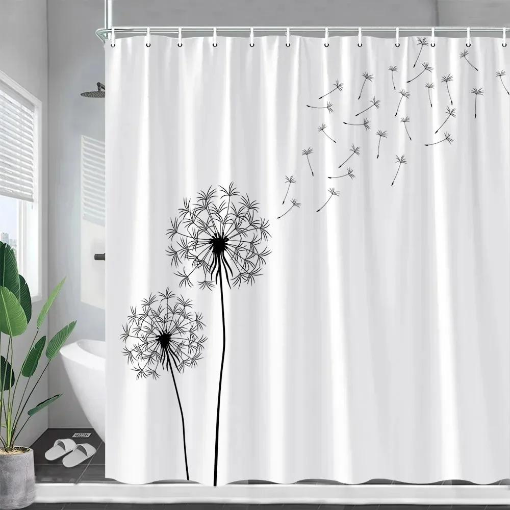 Monika Chen Black/White Dandelion Shower Curtains Creative Spring Flowers Plants Modern Minimalist Bath Curtain Fabric Home Bathroom Decor
