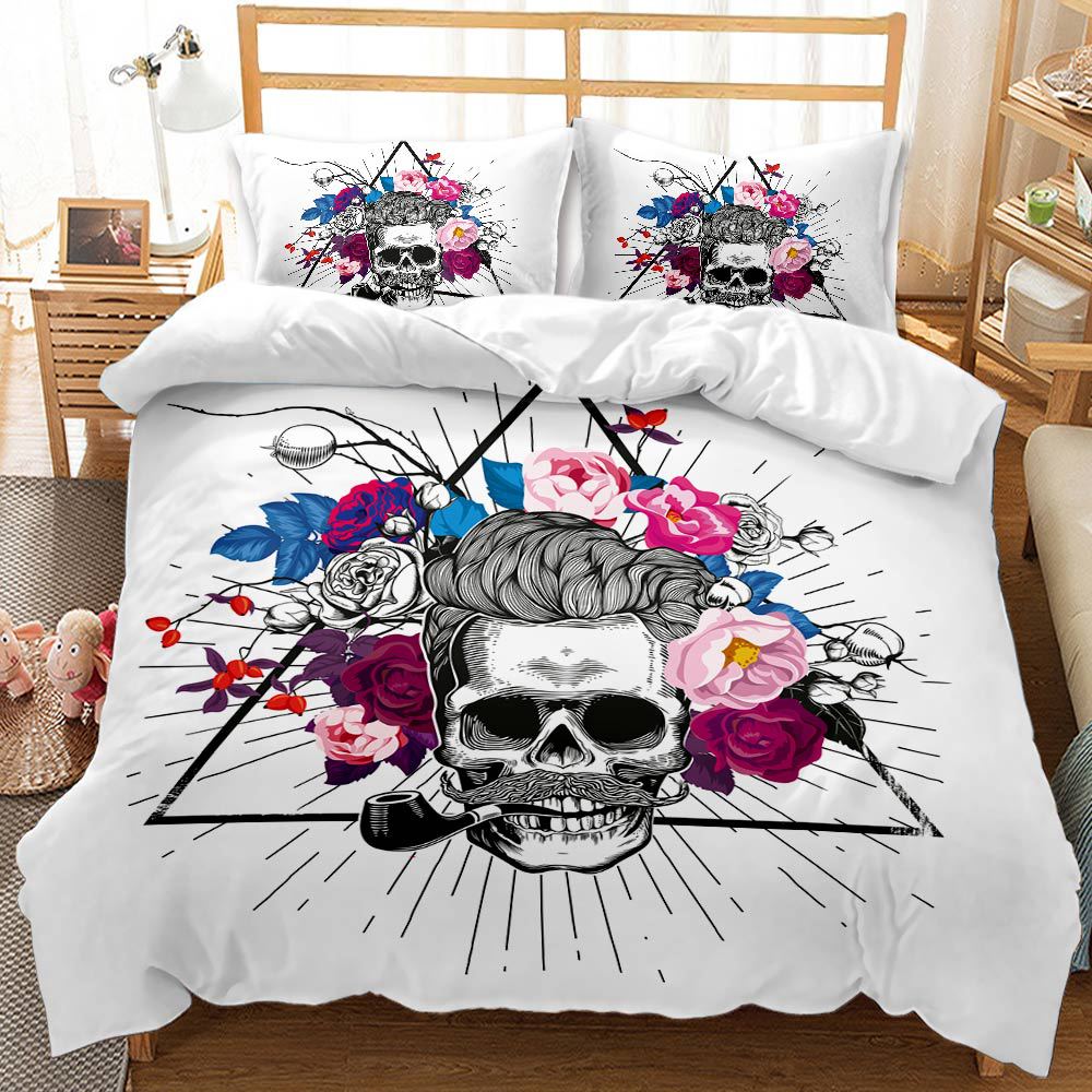 Popular Skull Halloween Home Textile Kit Bed Three-piece Quilt Cover Sheet