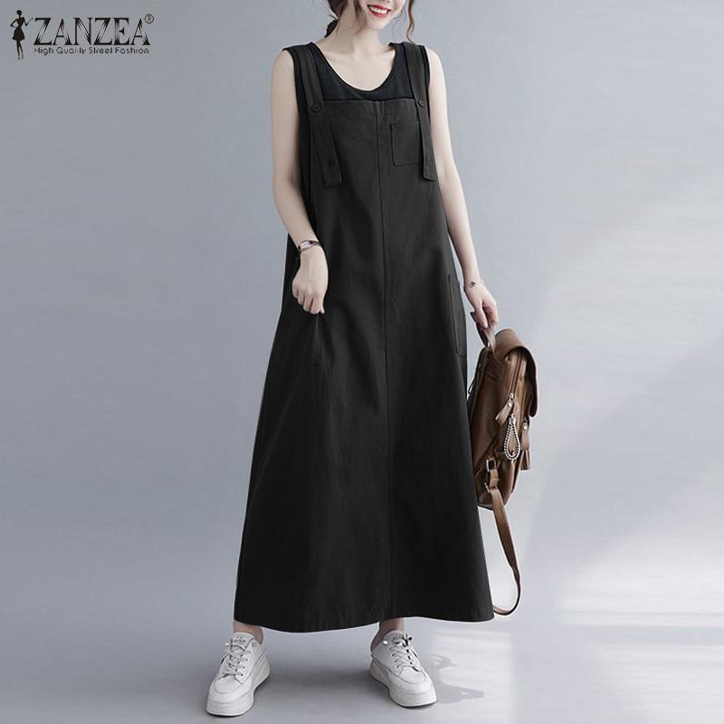 ZANZEA Dámské ležérní overalové šaty s čtvercovým límečkem s popruhy bez rukávů
