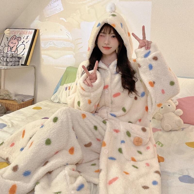 Women's Thick Coral Fleece Robe & Pajama Set