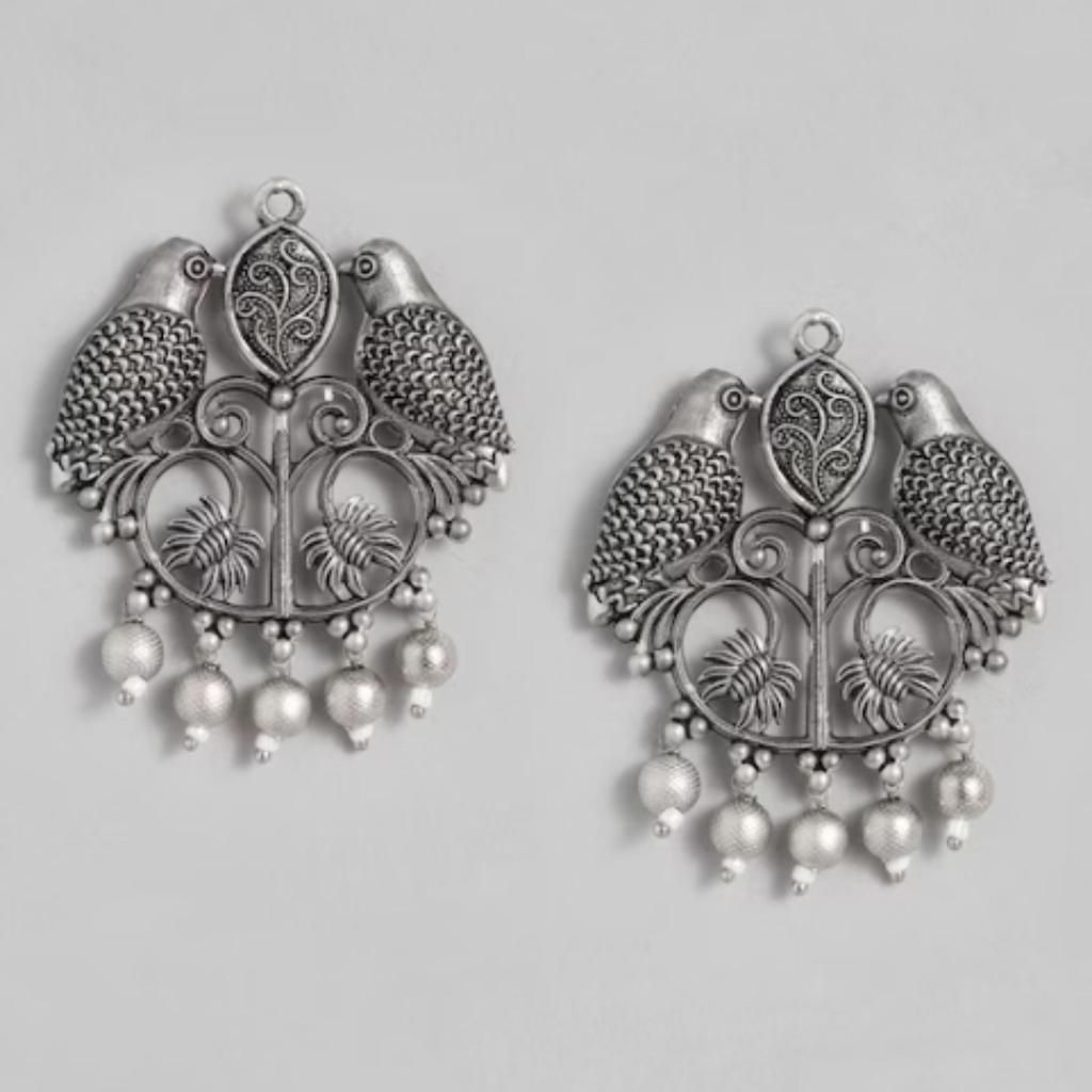 Oxidised Silver Polish Earrings, Silver Pearl Jewelry, Handmade Earring, Women Fashion Earrings