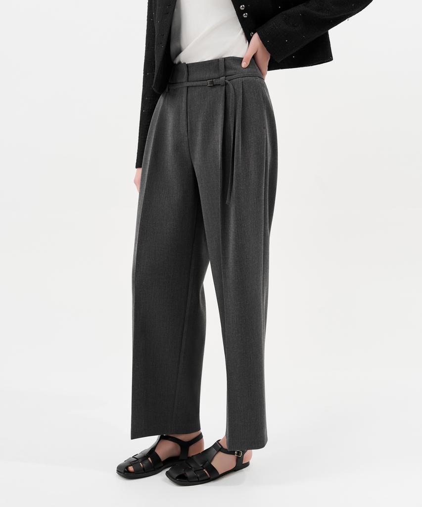 Laneonkyulleoseu Belt Detail Pintuck Wide Pants_Melange Grey