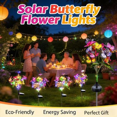 1/2PC Solar Simulation Butterfly Flower Outdoor Decoration Courtyard, Christmas Lawn, Ground Atmosphere Lights, 0 Electricity Bills