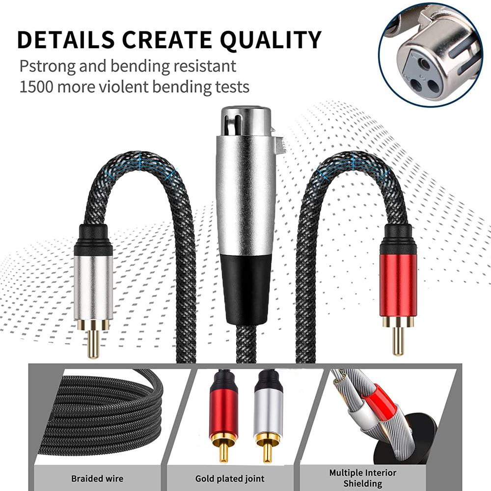 Professional XLR To 2 RCA Cable Clear Audio Signal Transmission XLR To 2 RCA Y Splitter Cable for Headphone Amplifier Mic