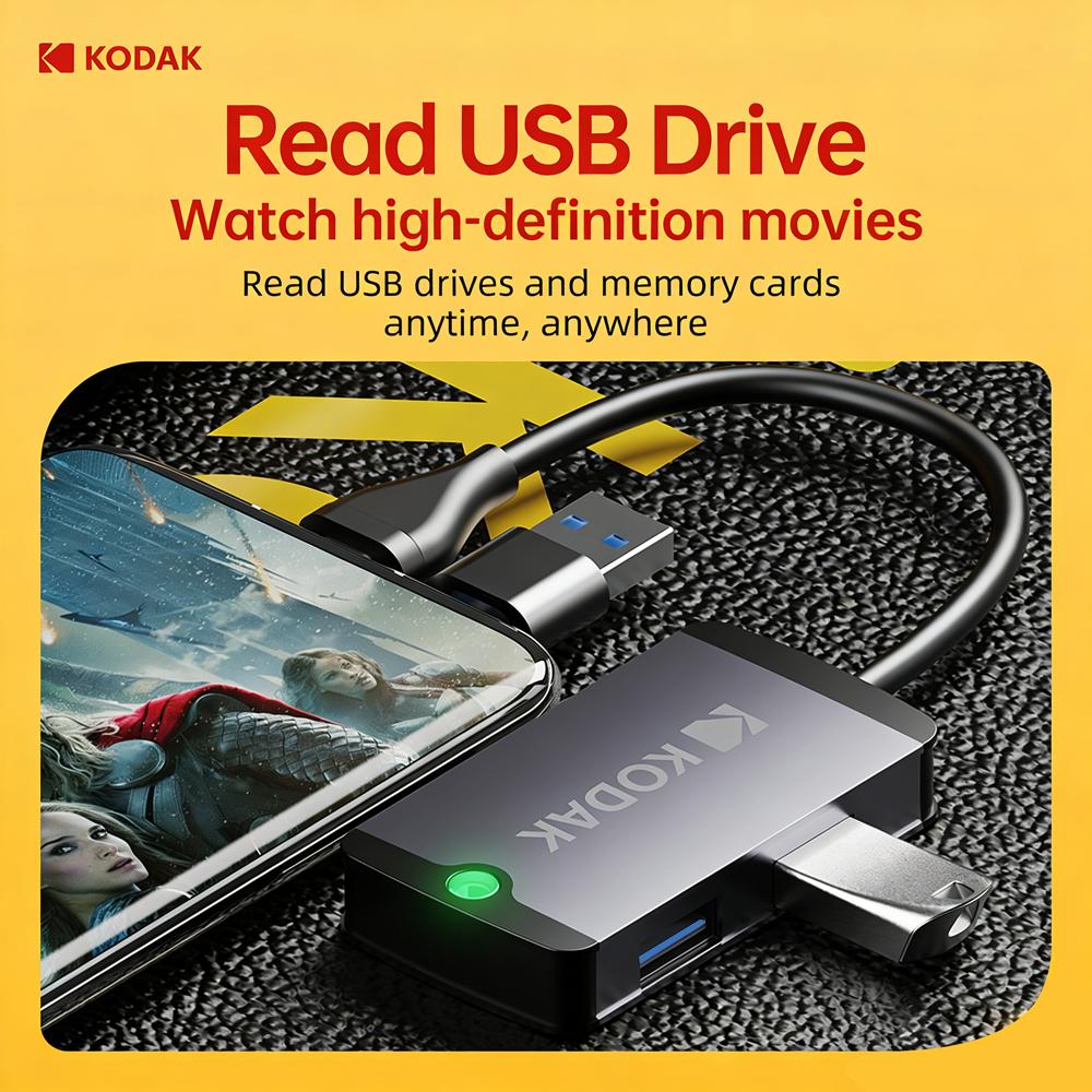 Kodak USB C Hub USB3.0 Type-c Ports with MicroSD Card Adapter SD Card Reader for Phones Tablets MacBook Laptops(Requires OTG)