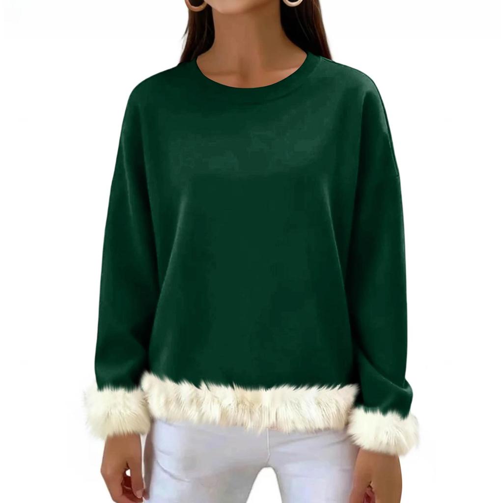 Women's Casual Round Neck Long Sleeve Sweatshirt Solid Color Sweatshirt
