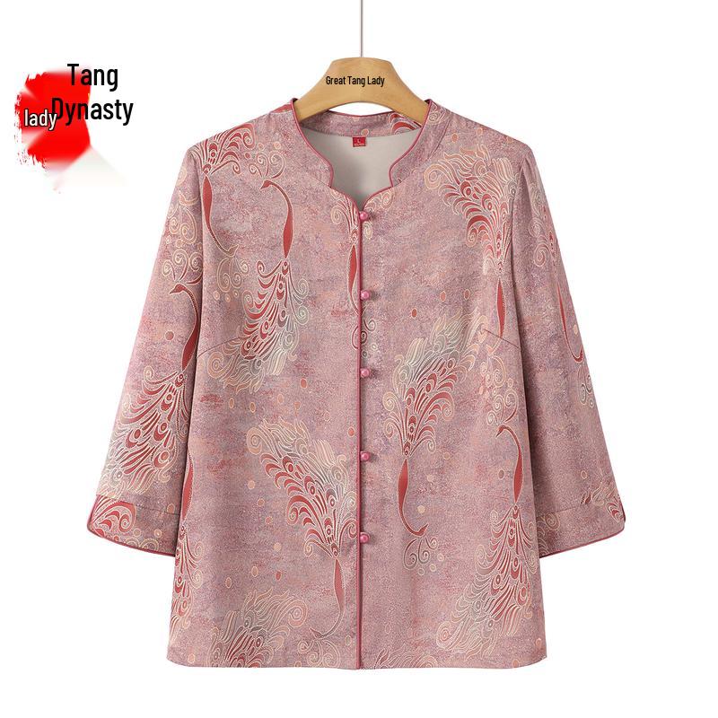 New Chinese Style Feather Print Shirt XL