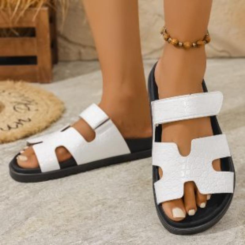 Summer New Slippers Women's Thick Bottom Word Velcro Solid Color Slippers