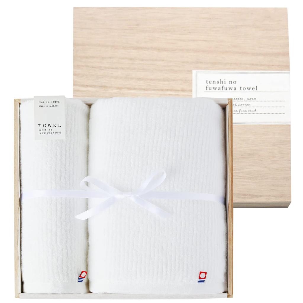 Imabari Towel Gift Face Bath In a Wooden Family Good Year Made In Japan [Dolce Duo] Set, Towel, Towel, Plain, White, Box, Celebration, Gift, DAM-056