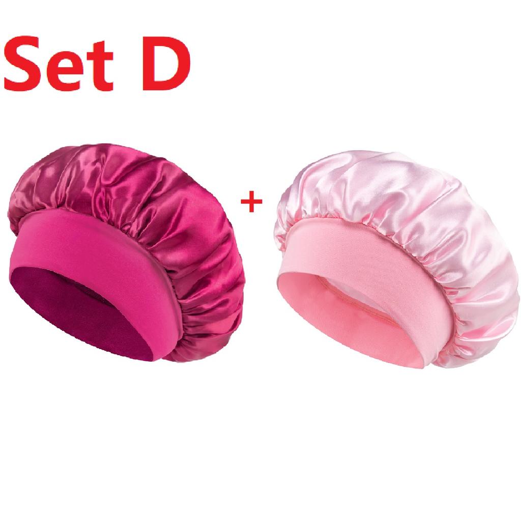 Women's Wide-brimmed Night Sleep Hair Caps Silky Bonnet Nightcap Elastic Headband Satin Head Cover Hat Shower Cap for Curly Hair