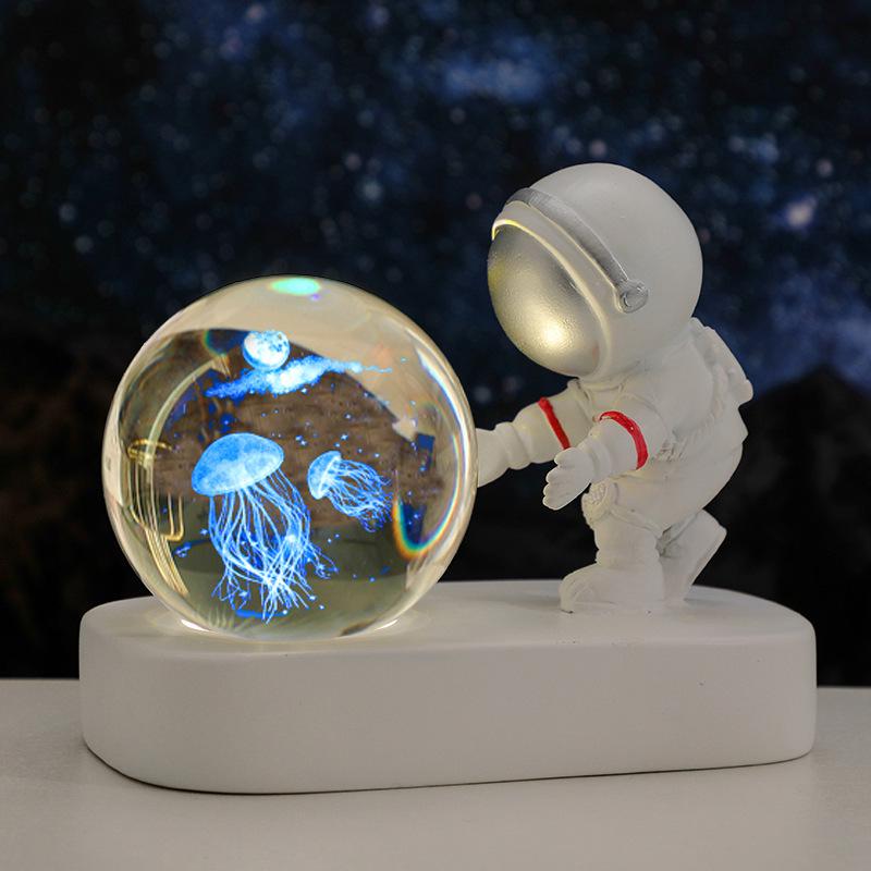 Creative Astronaut Night Light with Crystal Ball Base - Moon Festival Gift Ornament