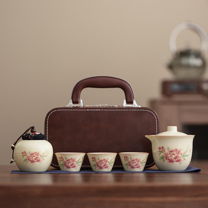 Travel tea set rich peony set express cup portable outdoor business trip kung fu teapot teacup business gift