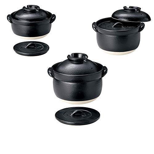 Fluffy rice cooker with double lid, 3-cup capacity, Banko ware earthenware pot, made in Japan