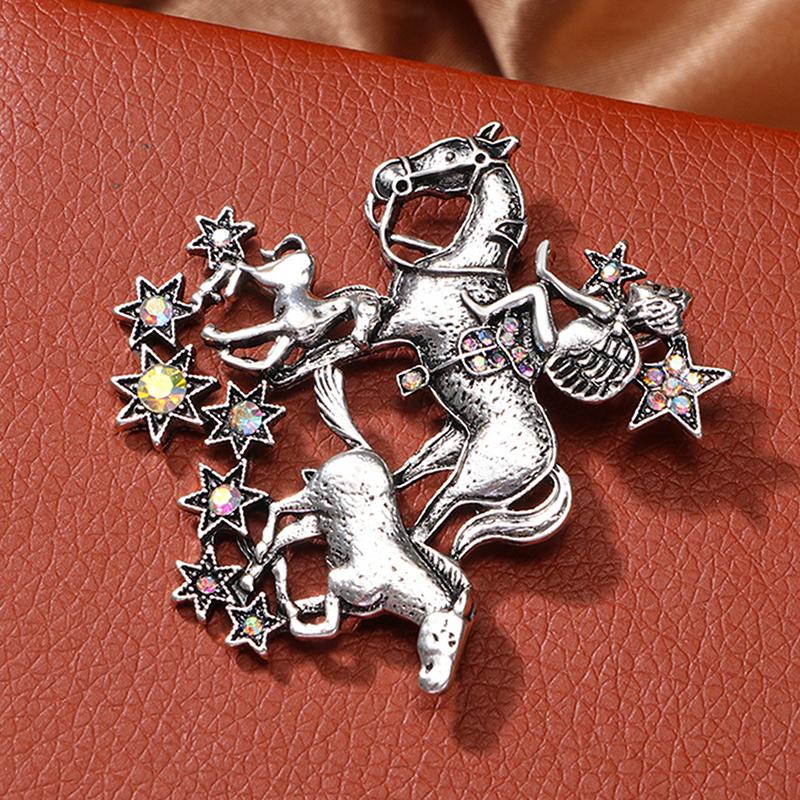 Vintage Angel Ride Horses Brooches For Women Unisex Metal Lucky Year Of The Horse Animal Office Casual Brooch Pins