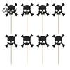 Cake Topper 8 Pcs Halloween Glitter Cupcake Picks, Spooky Black Skull Toppers, Gothic Birthday Party Decoration for Supplies Stiff Stability