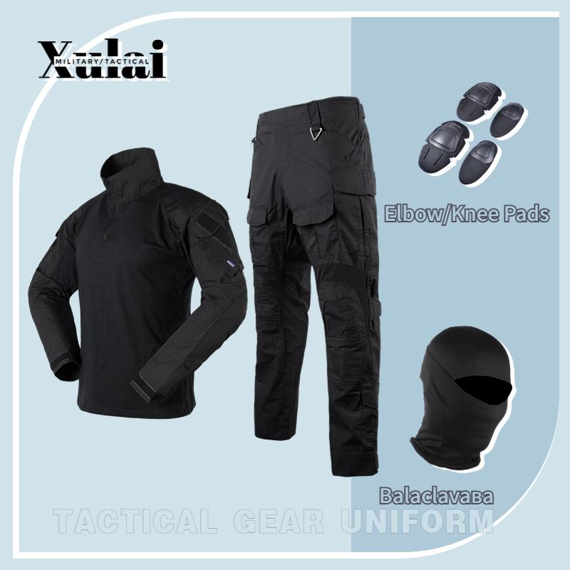 

Чорна страйкбольна армійська військова форма з тактичними штанами-балаклавами, наколінниками 3XL