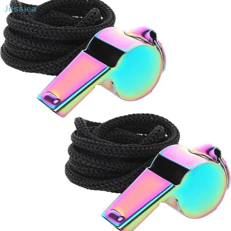 Stainless Steel Colorful Whistle With Lanyard Sports Referee Training Whistle