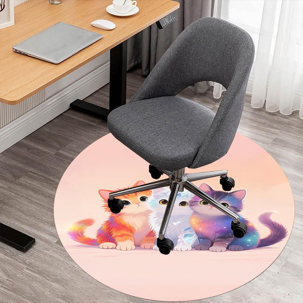 

1PC Rainbow Cats Fantasy Round Chair mat Area Rug - Non-Slip, Floor Mat for Office, Bedroom, home decor Christmas Gift c0528029 80cm