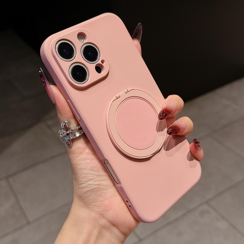 360° Rotate Stand Holder Liquid Silicone Case For iPhone 16 E 15 14 Plus 13 12 Mini 11 Pro Max Ring Kickstand Grip Bracket Cover