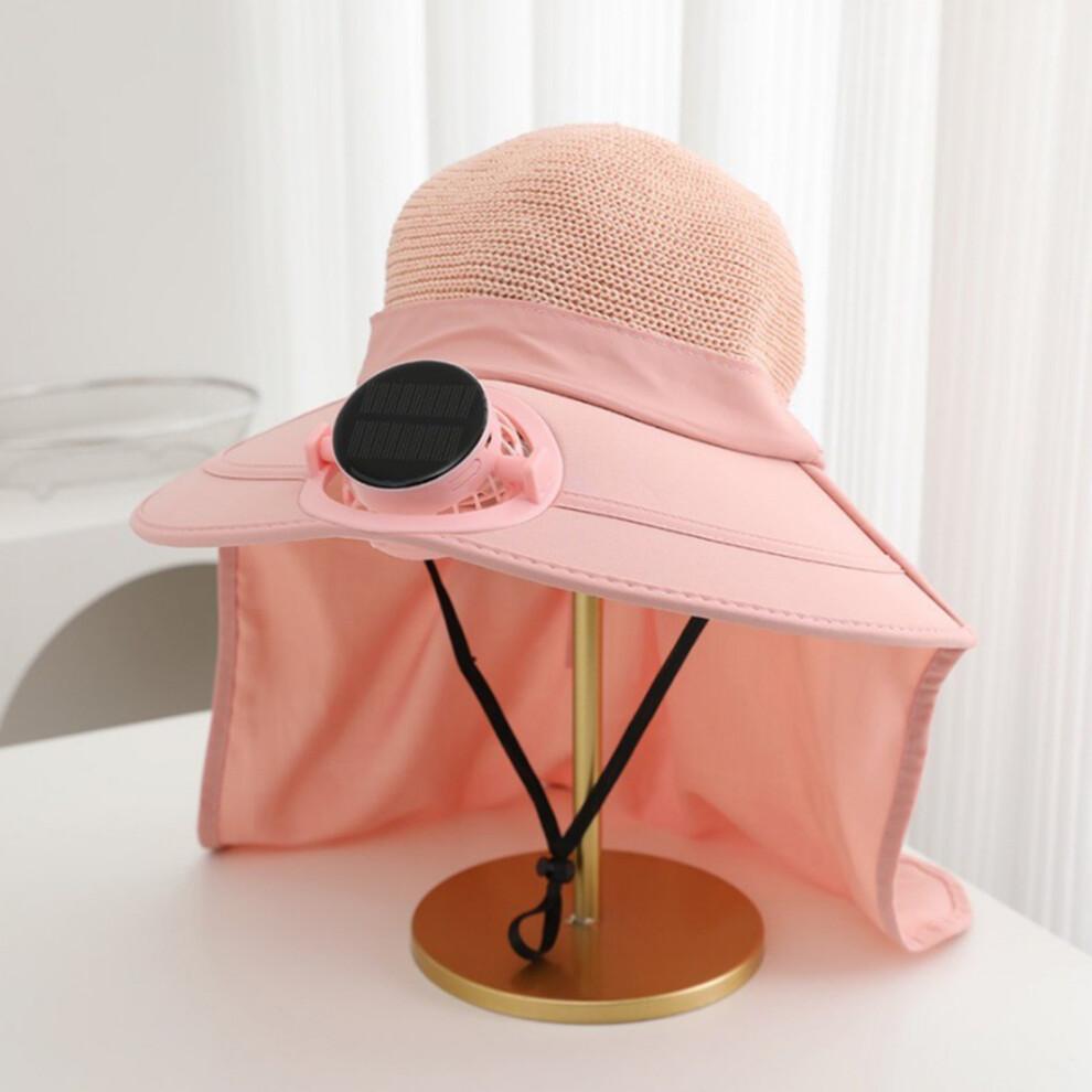 (XS, Pink) Adults Wide Brim Sun Hat with Solar Fan UPF Protection Fisherman Hat for Hiking, Outdoor