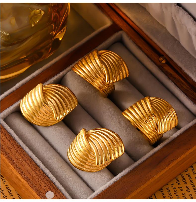 18K Gold Plated Titanium Steel Textured Earrings and Ring Set for Women